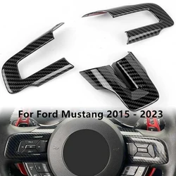Koolstofvezel Zwarte Auto Stuurhoes Trimstickers Voor Ford Mustang 2015 2016 2017 - 2023 Interieurdecoratie Accessoires