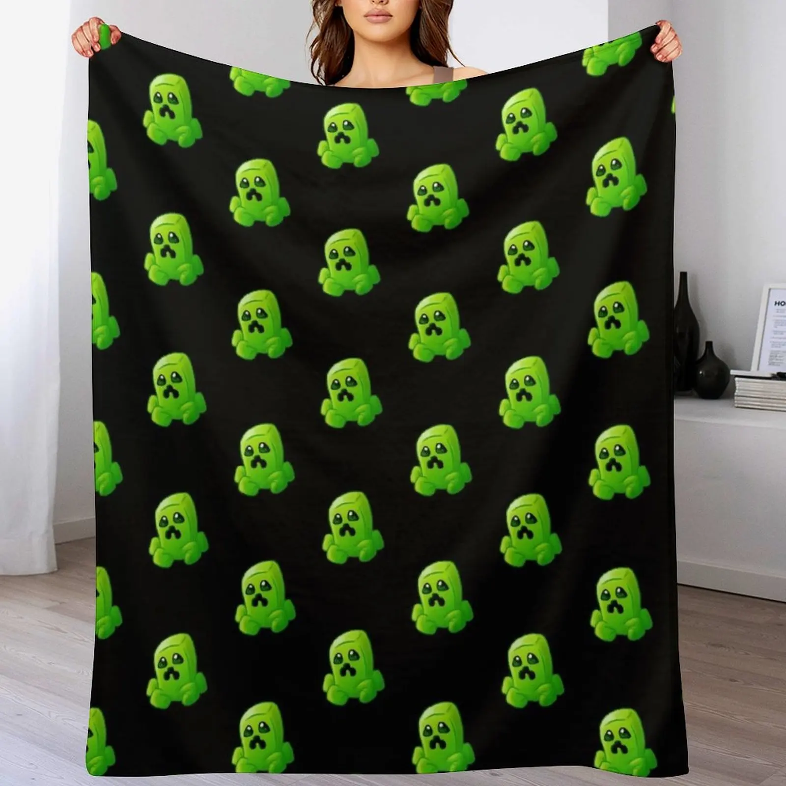 

Cute Creeper Parody Face Sticker Throw Blanket Personalized Gift Thin Retros Blankets