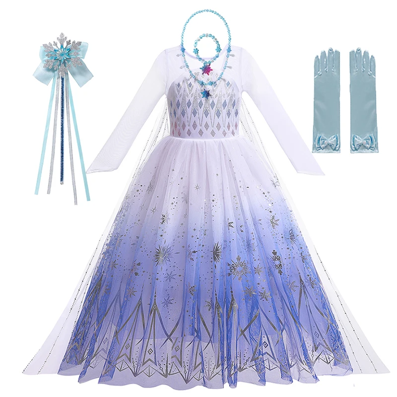 2025 Purim kostum Cosplay gaun untuk anak perempuan anak-anak Musim Dingin Ratu Salju Mesh gaun panjang pesta karnaval Halloween pakaian untuk 2-10Y