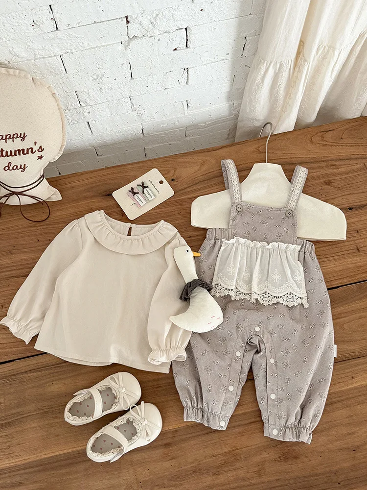 

Girls Suit2025Autumn New Baby Toddler Bottoming Shirt Cute Girl Baby Floral Overalls Two-piece Set aClass