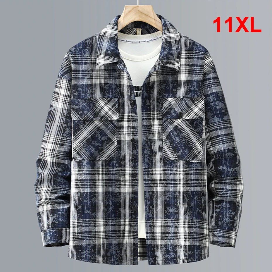 

Vintage Plaid Shirts Men Denim Shirt Jacket Plus Size 11XL Fashion Casual Long Sleeve Shirt Male Spring Autumn