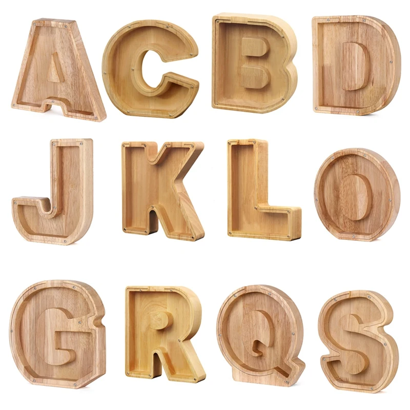 Wooden Personalized Piggy Bank Toy Alphabet For Kids Money Jar Coin Adults Saving Box Letter Decor