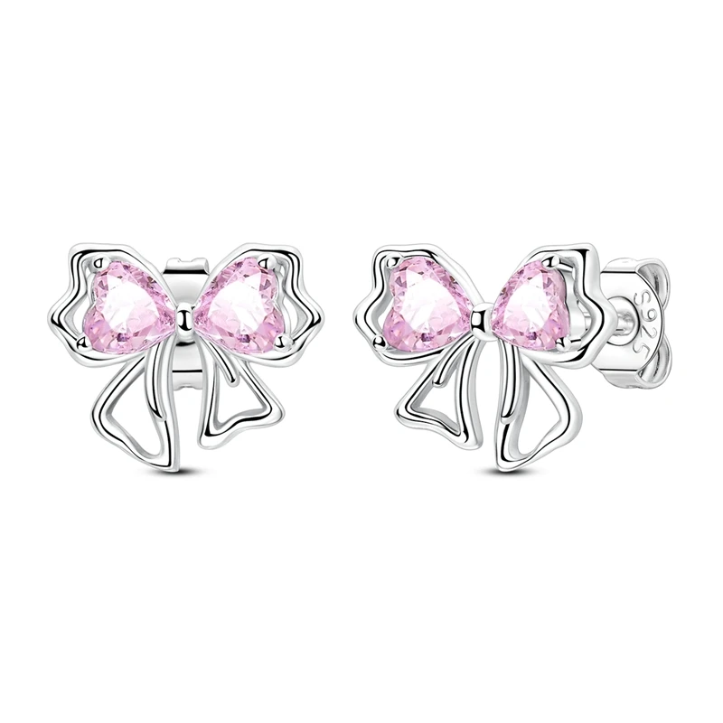 Stylish 925 Sterling Silver Heart Shaped Bow Stud Earrings For Women Fine Valentine's Day Jewelry Gifts
