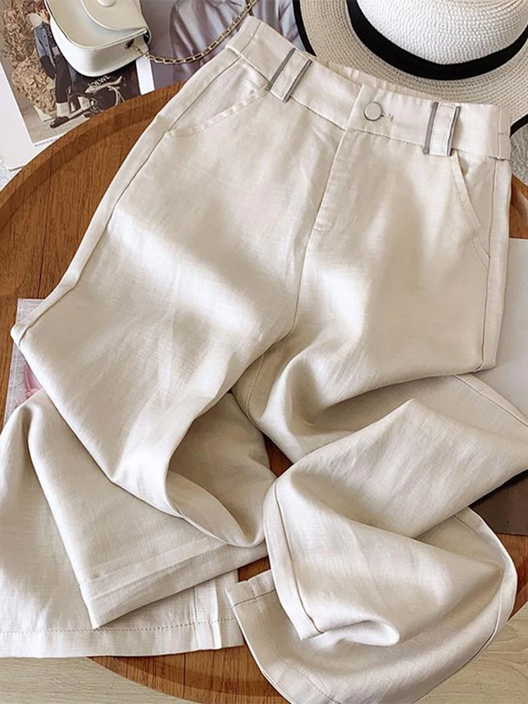 

High Waist Wide Leg Pants Women's Summer Thin New Fashion Popular Flax Lyocell Straight Tube Casual Sun Protection Pants