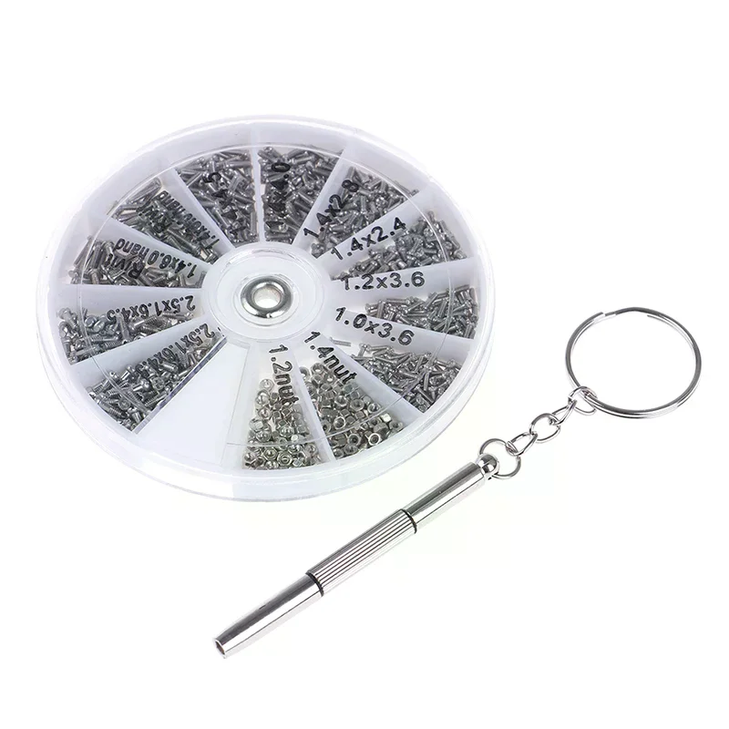 600Pcs Tiny Screws Nut + Screwdriver Watch Eyeglass Glasses Repair Tool Set New