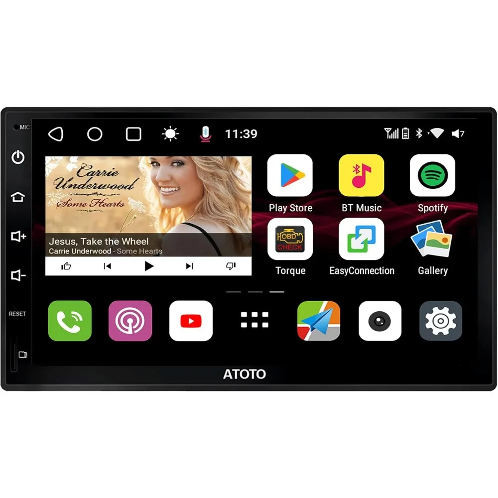 Novo estéreo de carro Android de 7 polegadas atualizado com CarPlay sem fio, Android Auto, Bluetooth duplo, display QLED, retrovisor HD