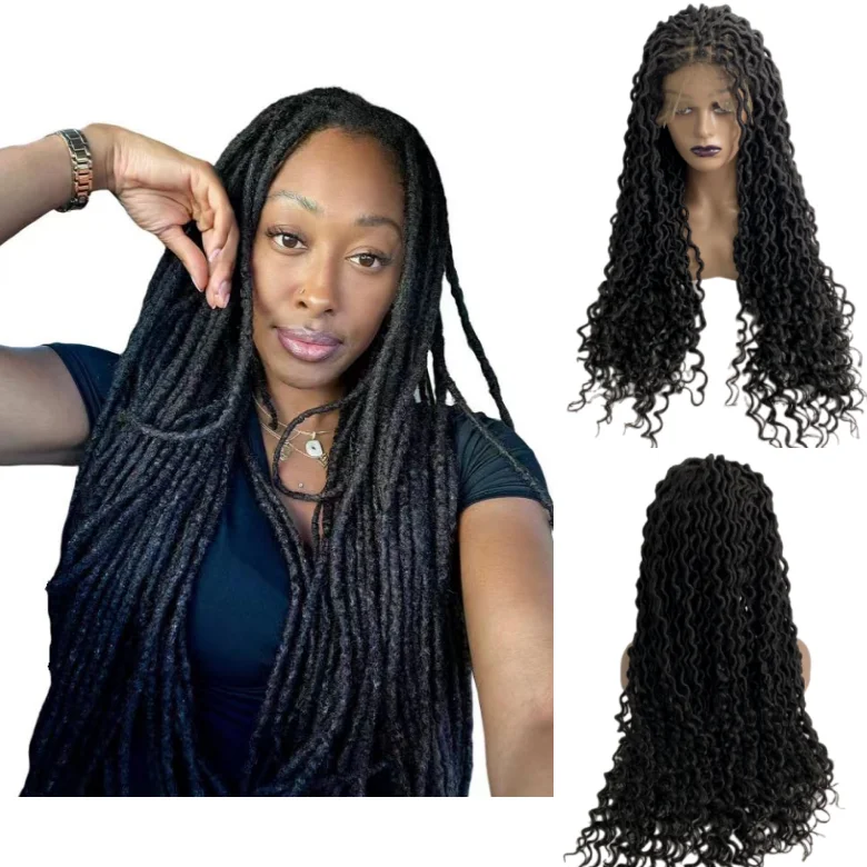 28inch Long Synthetic Hair Black Color Wavy Soft Dreadlocks Wig 9x6 Lace Frontal Wigs for Black Woman