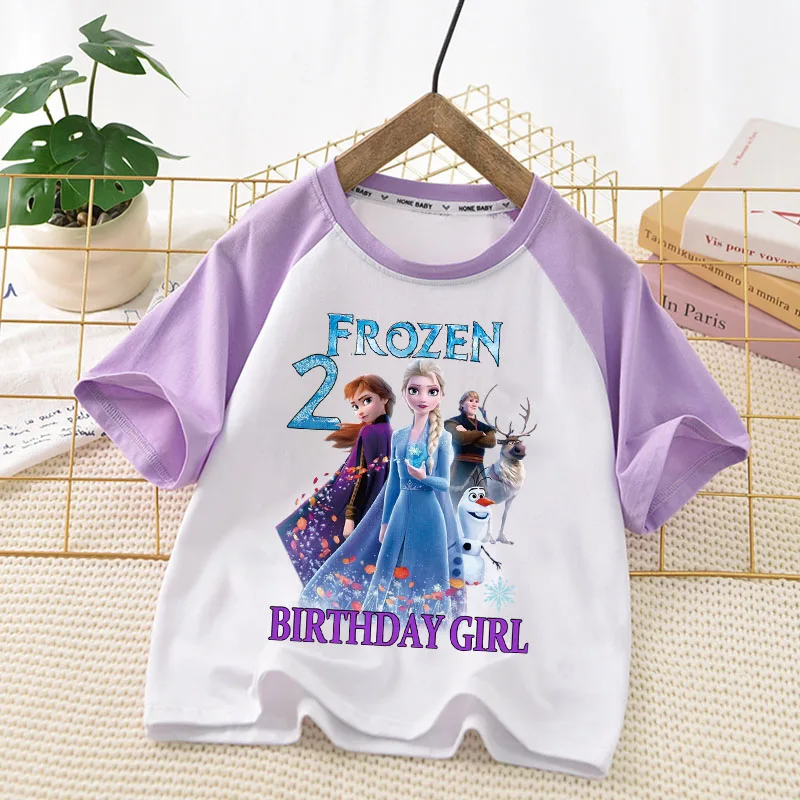 

Frozen Anna Elsa Birthday Digital T-shirt Girl Baby 1-10 Years Old Cartoon Pattern Short Sleeve Party Tee Children Clothing Tops