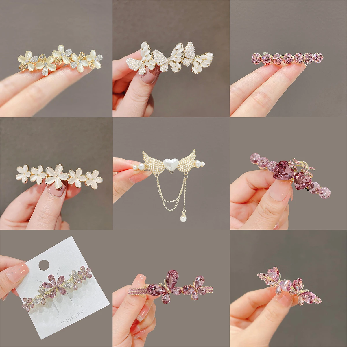 Exquisite crystal butterfly flower spring hair clip women back of head half-tied hairpin Korean style elegant hair accessories