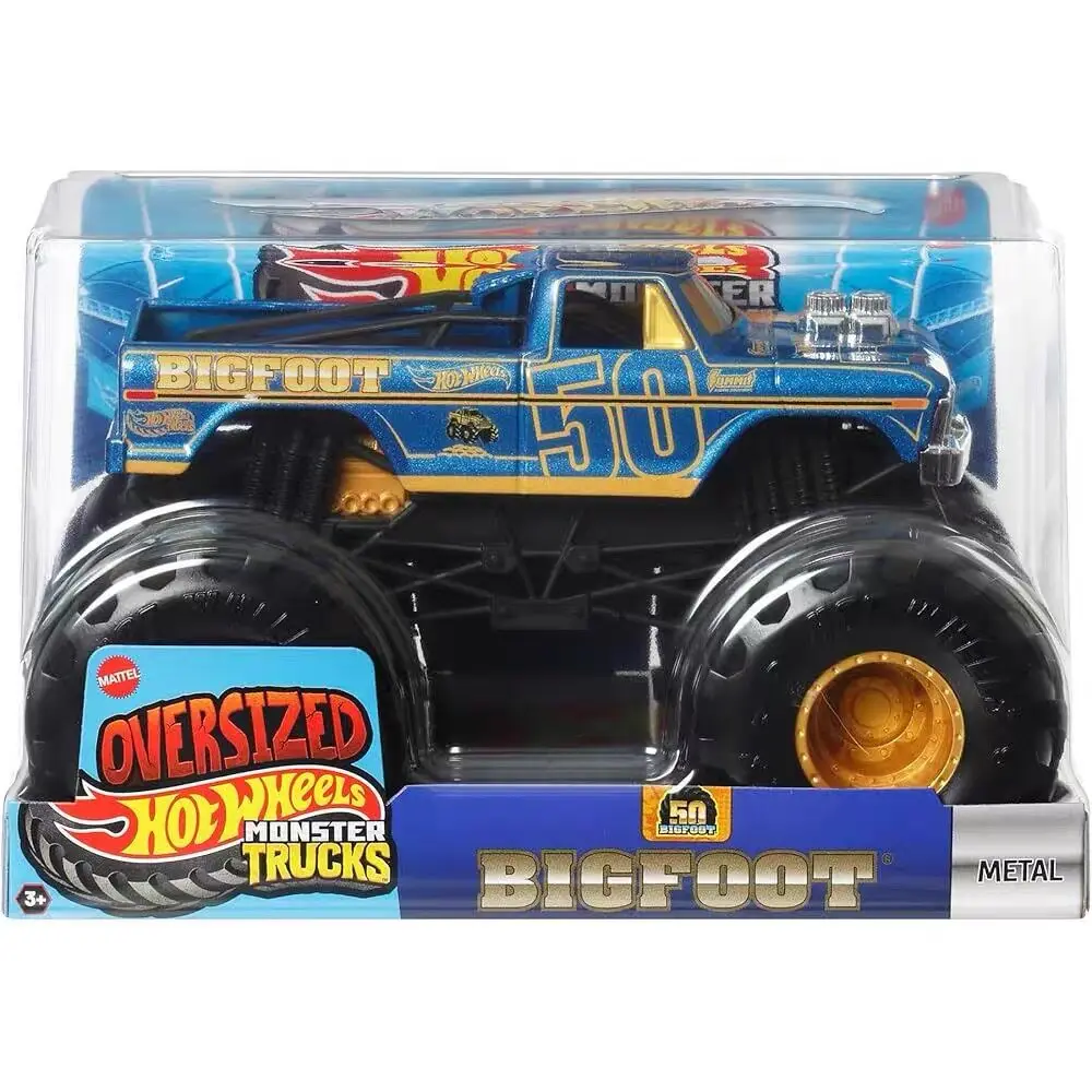 Hot Wheels Monster Trucks Bigfoot 50th Anniversary Off Road Oversized 1：24 Scale Metal Diecast Collectible Toy Vehicle Gift