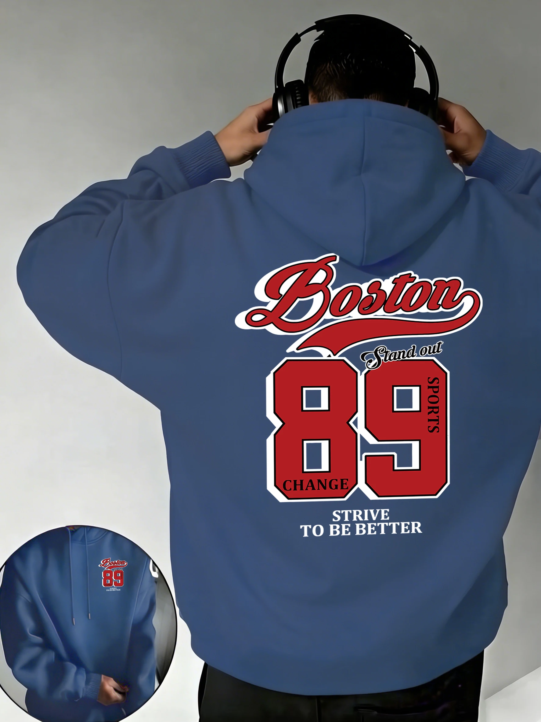 

Мужские базовые худи Boston Stand Out Number 89 с принтом, модные повседневные свободные толстовки в стиле хип-хоп, флисовый пуловер с длинными рукавами
