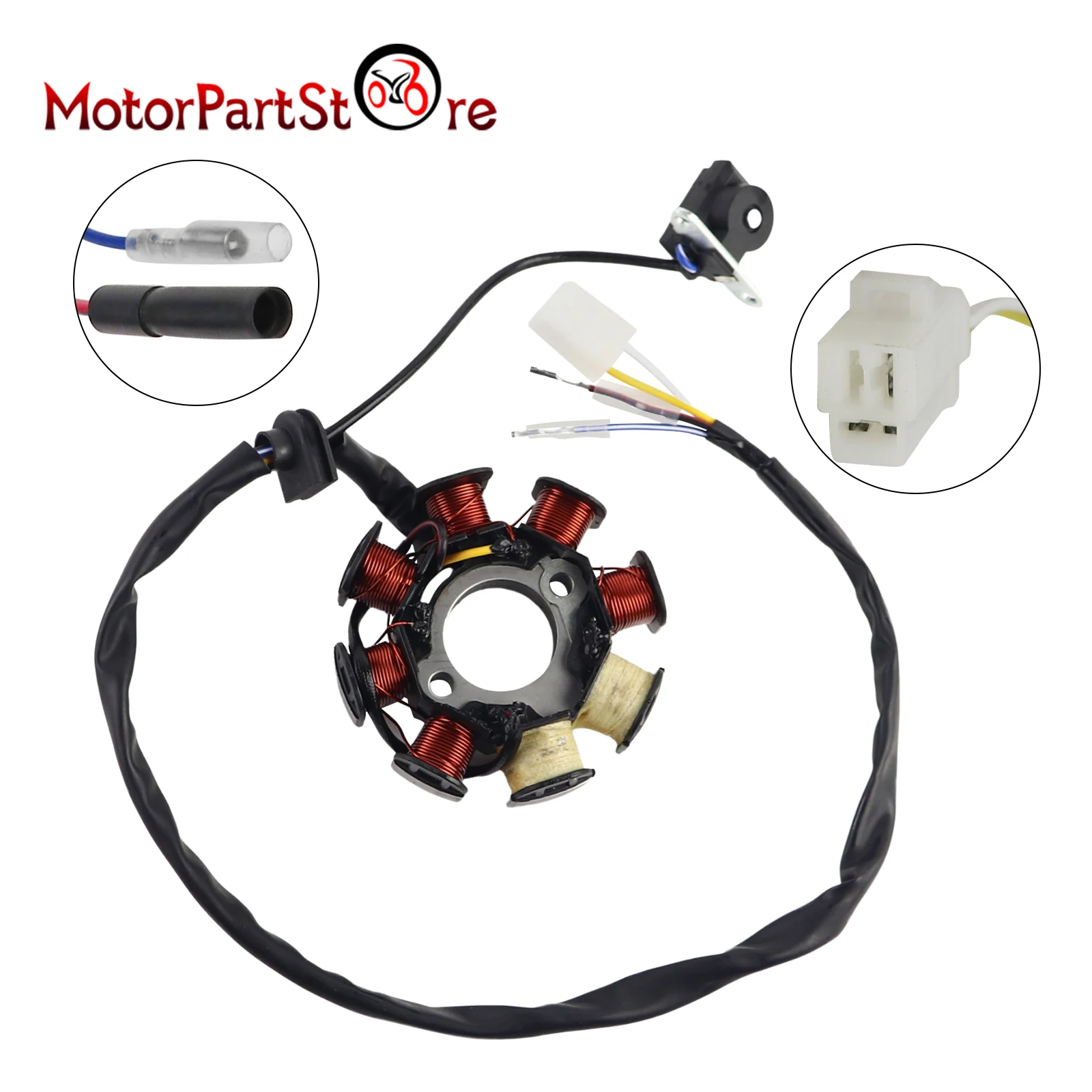 8-biegunowy stator zapłonowy magneto do skuterów, motorowerów i motocykli crossowych GY6 49cc 50cc 110cc 125cc 150cc 139QMB 147QMD 152QMI 157QMJ