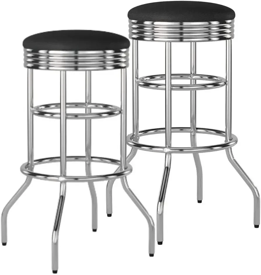 Taburete de bar giratorio resistente de 30 pulgadas para encimera de cocina, garaje o taller, asiento de piel sintética con base de metal, paquete de 2, negro