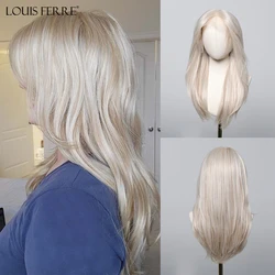 LOUIS FERRE 플래티넘 레이스 프론트 합성 가발, 흰색 여성용 긴 스트레이트 레이어드 가발, 고밀도 무료 부품, 데일리 파티, 13*6