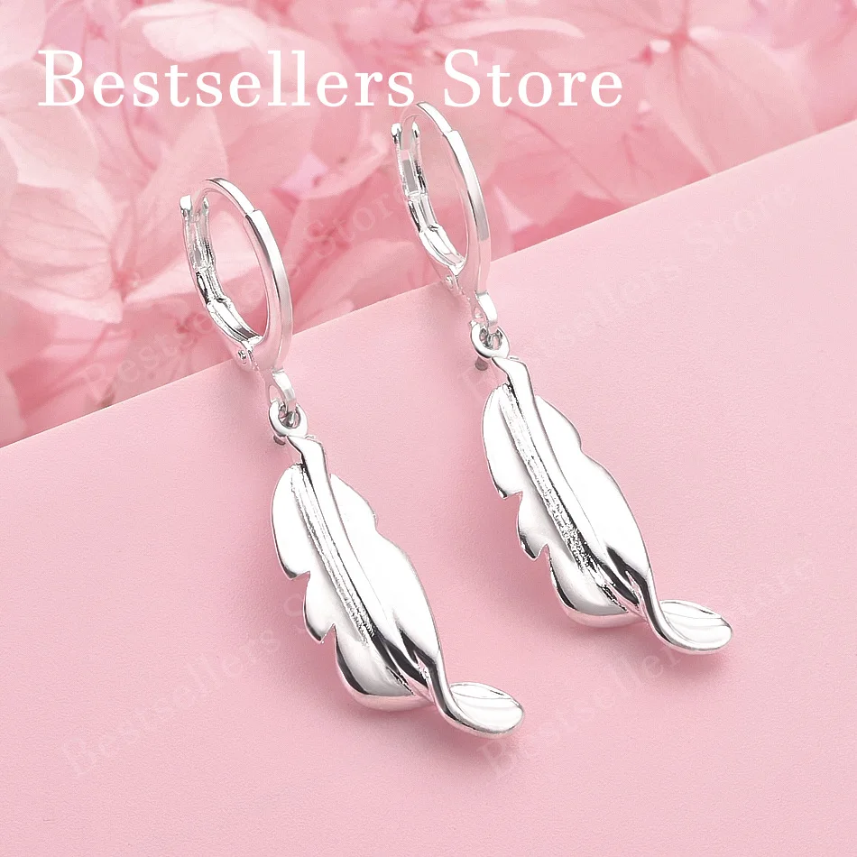 Luxury 925 Sterling Silver Exquisite Polished Leaf Earrings, Fashionable Women's Wedding Jewelry Accessories
