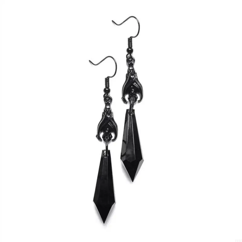 195C Fashion Pointed Red Drop Earring for Women Crystal Black Bat Pendant Earring