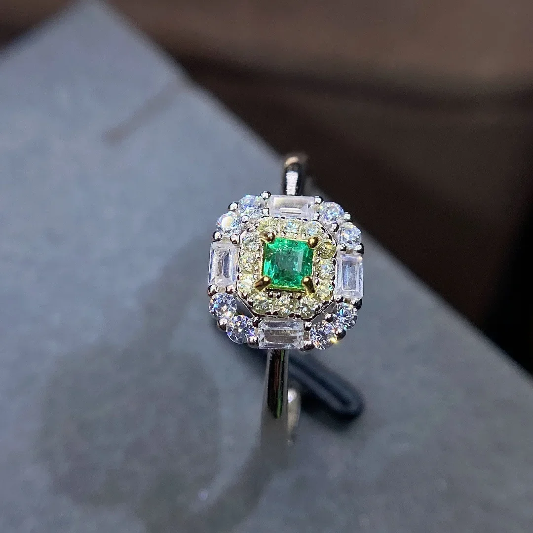 Natural Emerald Ring 3*3mm925 Sterling Silver Seiko Set Luxury Jewelry Designer