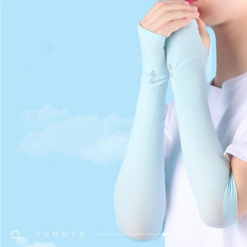 Summer UV Solar Arm Sleeves Woman Men Fingerless Gloves Cool Muff Summer Ice Silk Elastic Arm Cover Driving Anti-Sunburn Sleeve