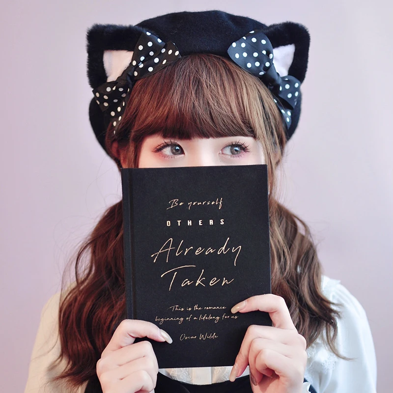 

Cute Sweet Original Handmade Cat Ear Beret Autumn Warm Woolen Japanese Korean Soft Girl Lolita Berets Hats for Women Winter