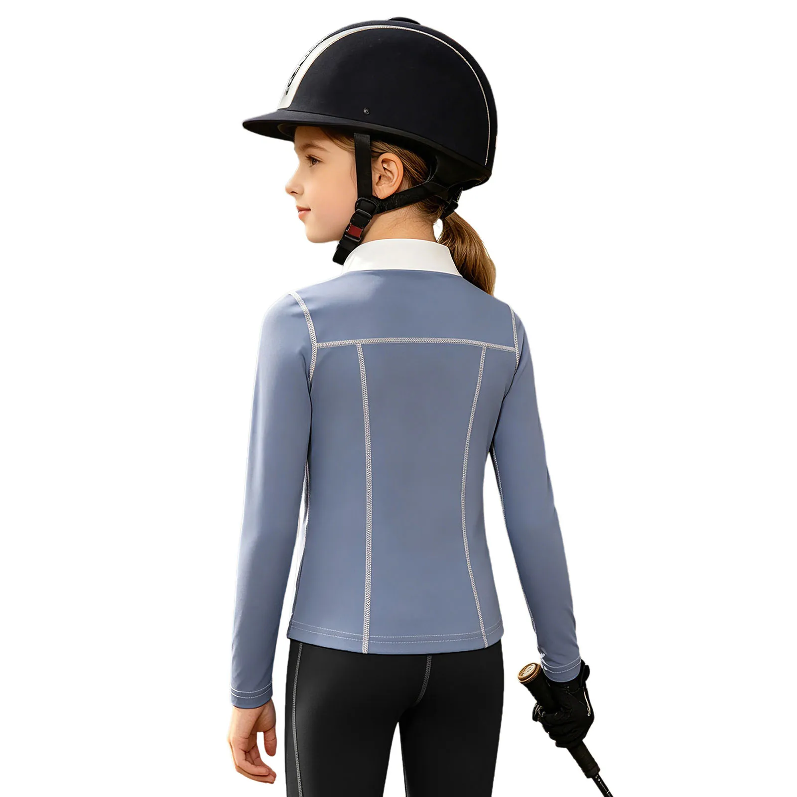 Kids Girls Horse Riding Shirt Equestrian Clothing Long Sleeve Quick-dry Athletic Shirts Tops Horsemanship Workout Sportswear