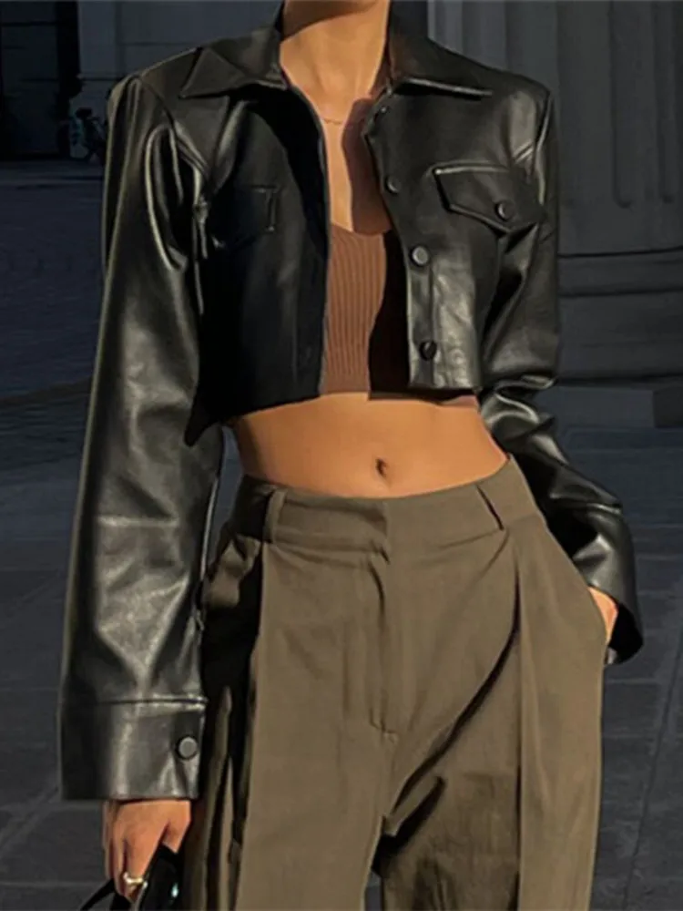 Women Punk Spring Short Leather Jacket Female Crop Top