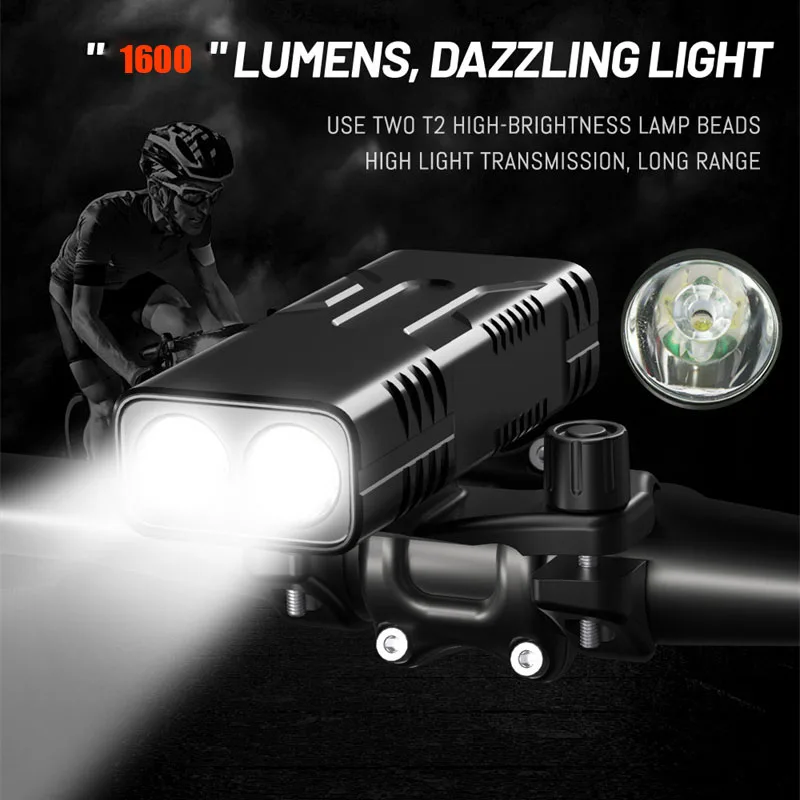 10000mAh Front Bike Light 5T6 1600 Lumens Bicycle Light USB Rechargeable Powerful Flashlight MTB Lamp LED Headlight Rear Light