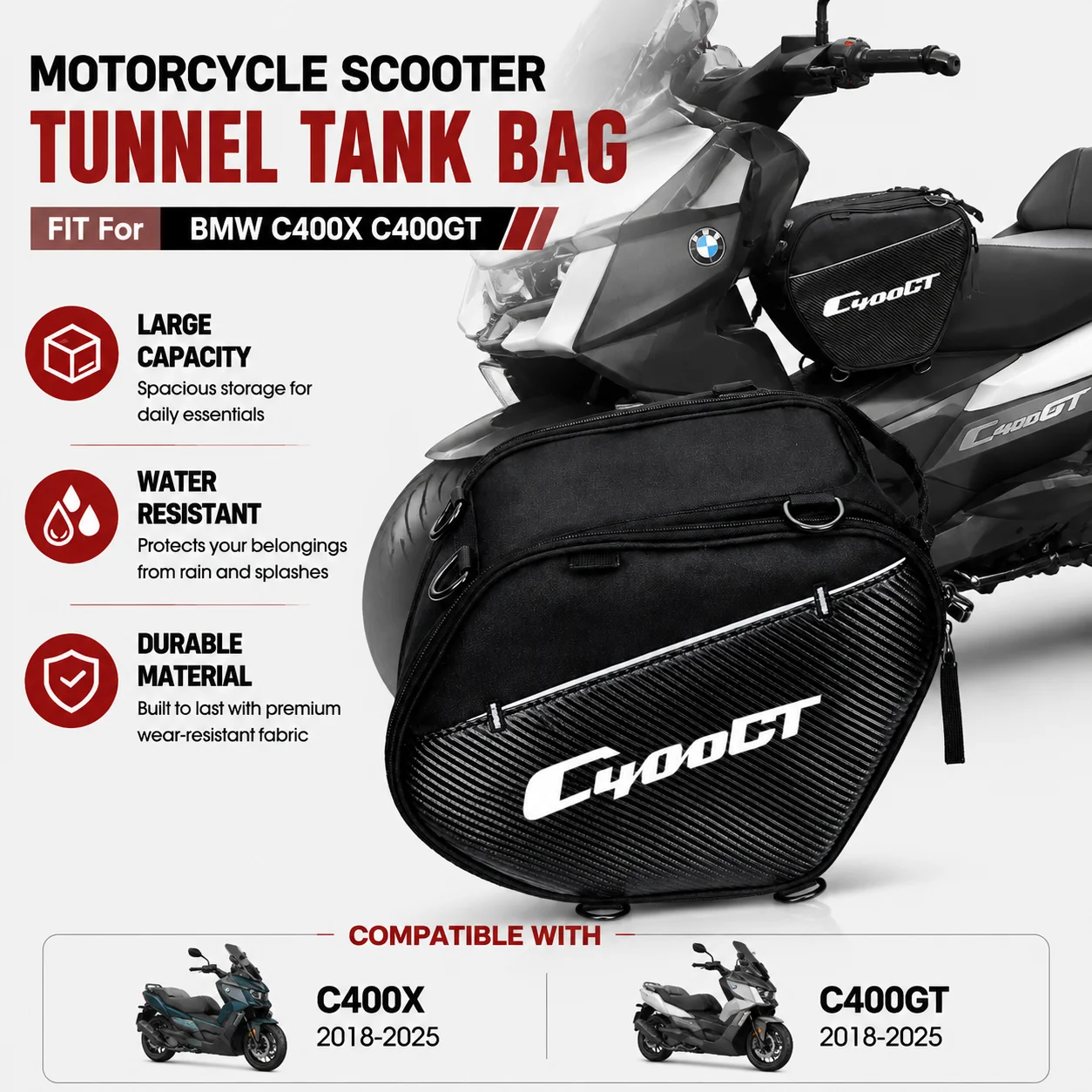 Motorcycle Tunnel Bag For BMW C400X C400GT Scooter Seat Storage Bag Waterproof Under Seat Organizer Accessories
