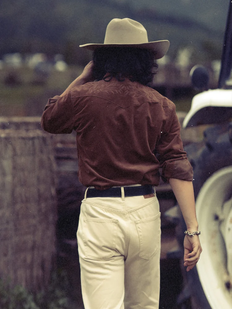 Western Series Long Sve Embroidered Corn Corduroy Narrow irt Youth Faion Autumn Wearable Stand Fit Mens irt