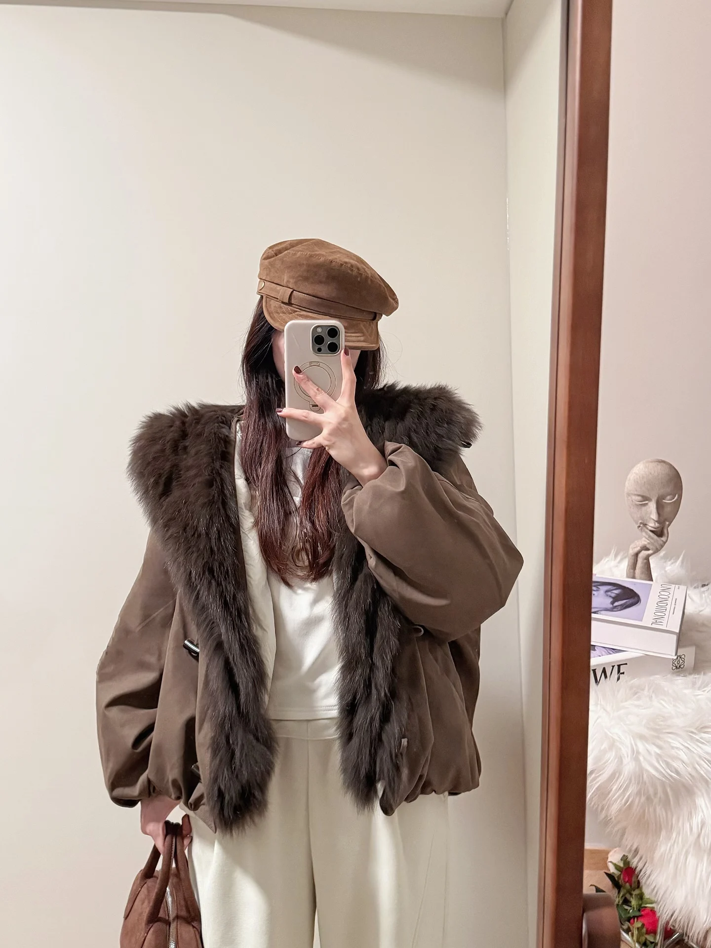 

WENDY Goose down Parka Coat Women's Winter New Sle Loose Thi Warm Cotton Jaet Fur Collar Commute Long Sve Zipper