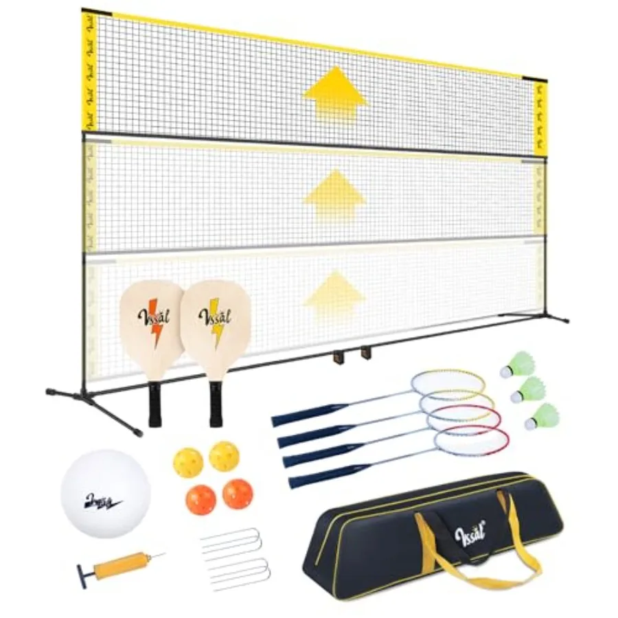 

3-in-1 Portable Badminton Volleyball Pickleball Net Set for Adults Adjustable Height 3410 ft for Backyards or Beach Outdoor Spo