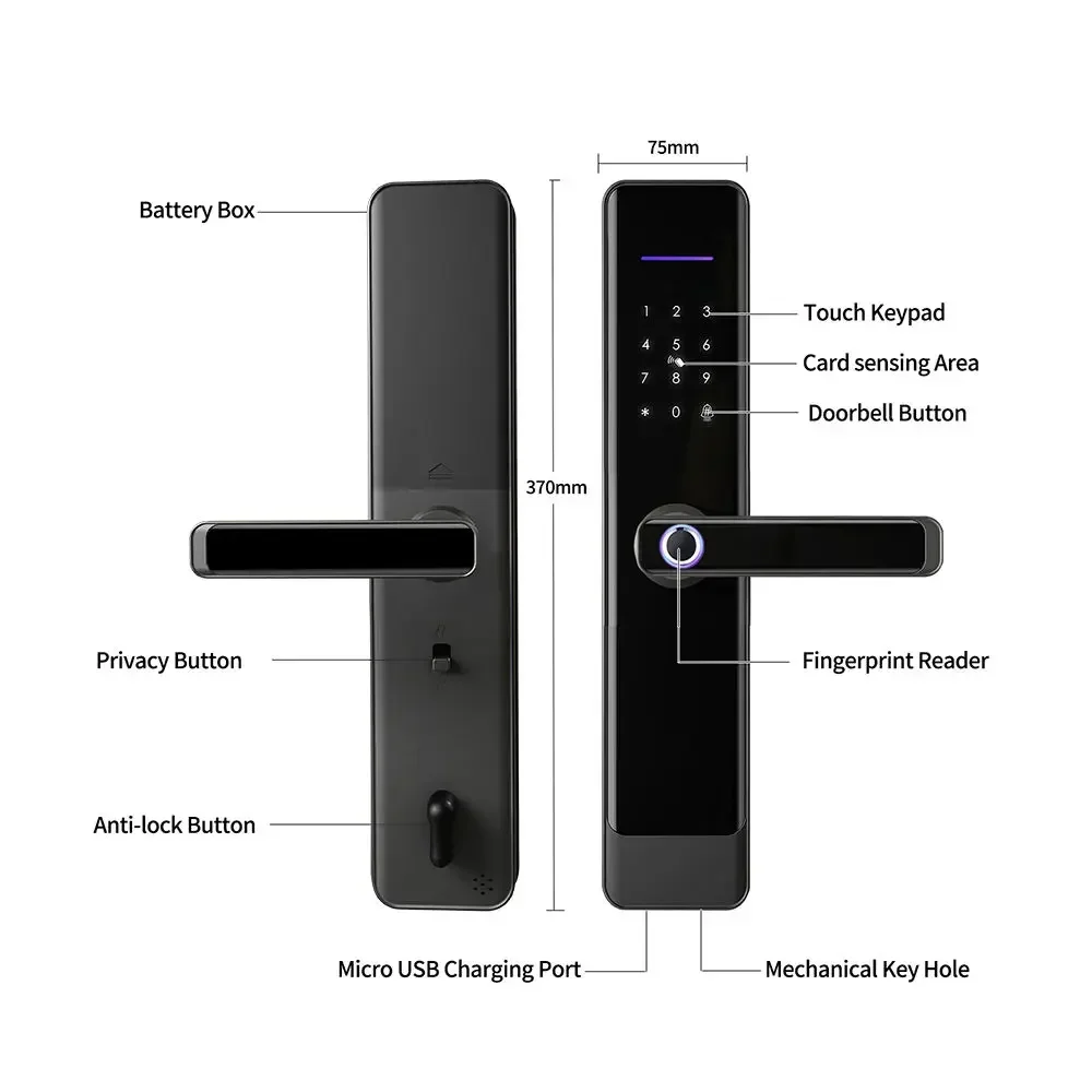 6068 장붓 구멍 생체 지문 암호 IC RFID 카드, 와이파이 TTLock Tuya 스마트 문짝 잠금 장치, 핫 세일