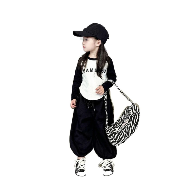 ZOETOPKID Children's Sets Spring Autumn Set 2026 New Boys Girls' Hoodie Black Pants Fashion Kids Sports Two Piece Set 5