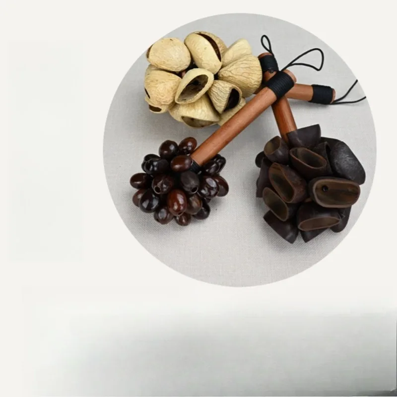 Seed Pod Shaker Wooden Handle Hand Rattle Sound Healing Instrument for Yoga Meditation Stress Relief Body Healing Hand Bell
