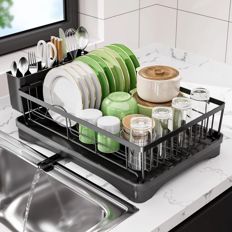 

Изготовленная на заказ сушилка для посуды для кухонной стойки, большая полка для посуды со сливной доской, нержавеющая сушилка для посуды с держателем для посуды для раковины
