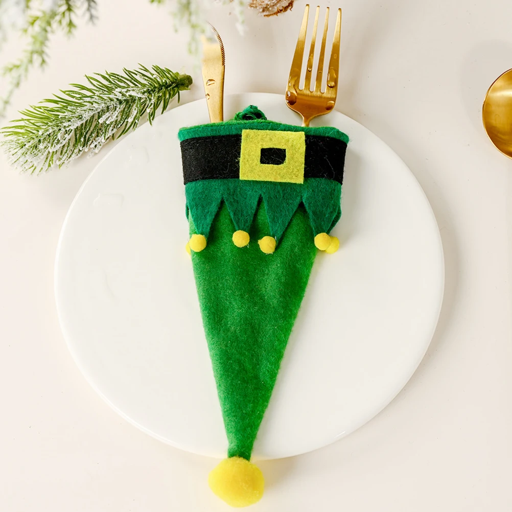 

4 Pcs Elf Hat with Knife and Fork Christmas Table Decoration Cover Xmas Bag Mini Bottle Cap Wine