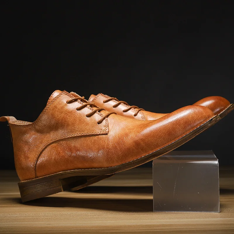 

Handmade Leather Shoes Men British Style Genuine Leather Business Formal Derby Pointed Shoes Soft Bottom Low-top Boots
