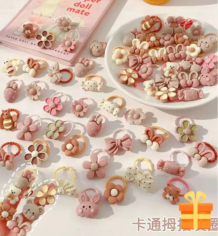 20pcs Hair Accessories for Girls Band Ties Elastiques Cheveux Kids New Rubber Bands Bear Korean Elastiekjes Haar Bows Scrunchies