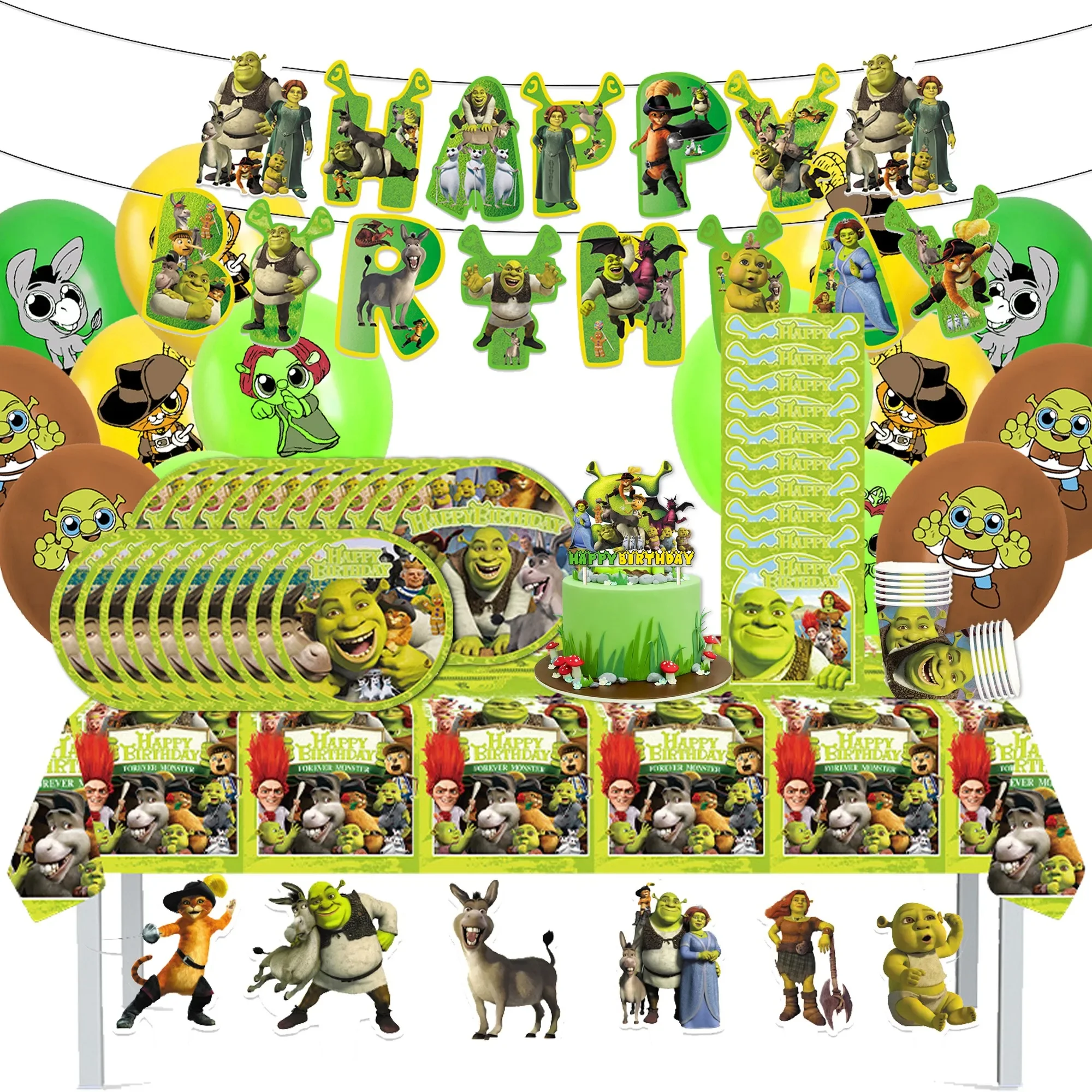 Movie Monster Shrek Birthday Party Supply Disposable Banner Cake halloween Hanging Flag Shrek Balloons Birthday Decoration