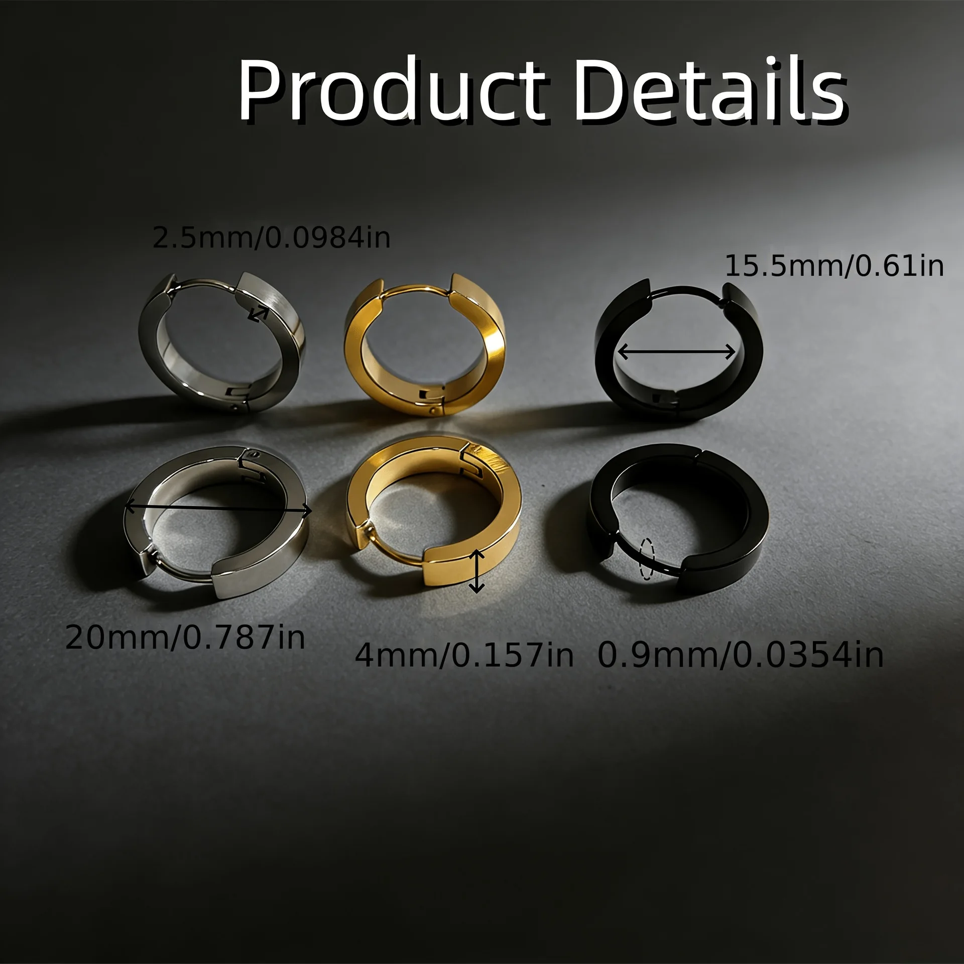 Stainless Steel Brief 3 Colors Circle Big Hoop Earrings 1Pair Men And Women No Fade Allergy