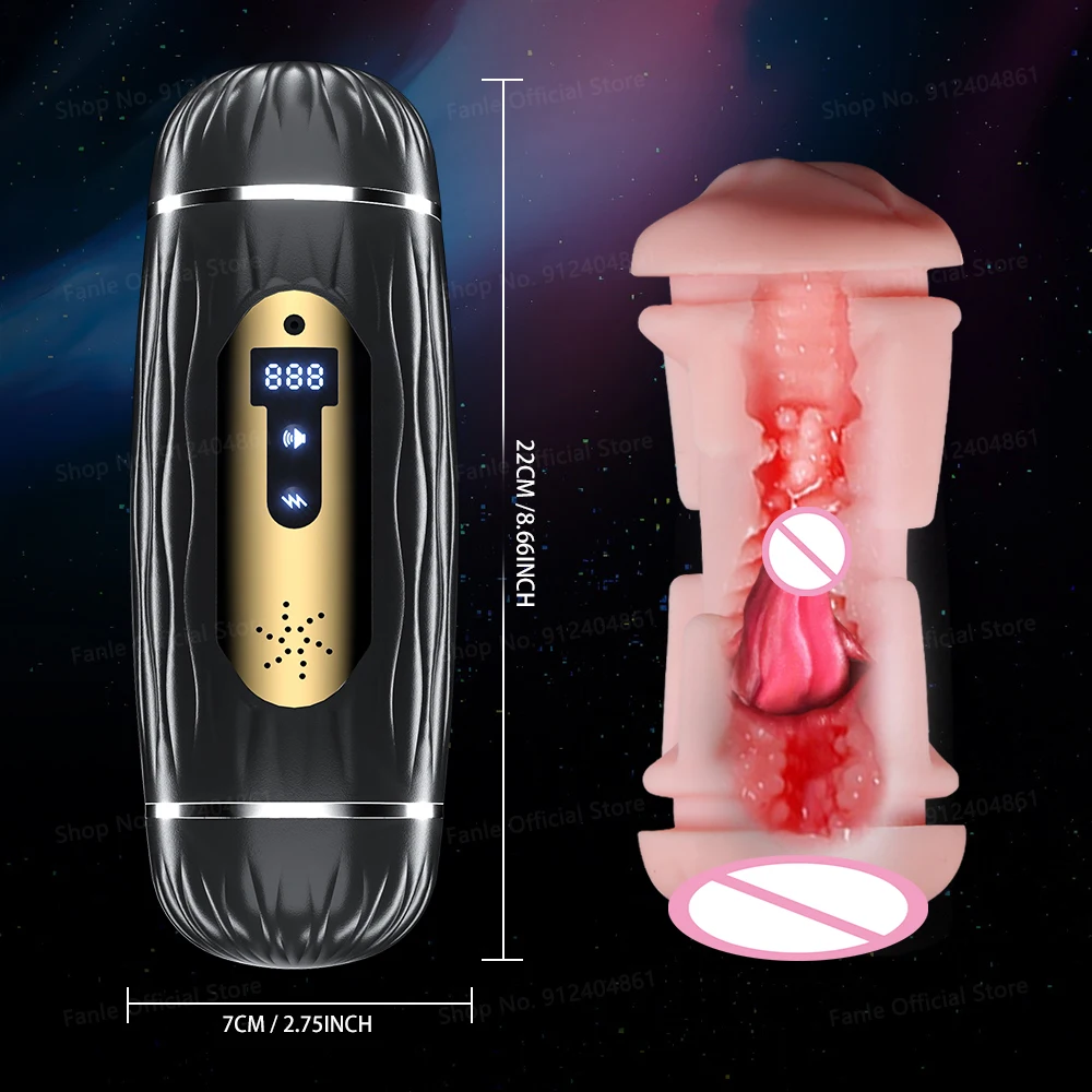 Automatic Dual Channel Vibrating Masturbation Cup for Man Blowjob Pussy Vagina Heating Masturbators Sex Toys Vibrator Machine