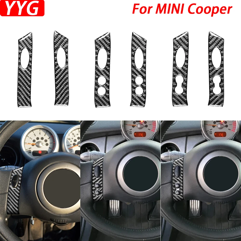 Para mini cooper hatch um r50 r53 2002-2004 acessórios do carro de fibra de carbono botão do volante painel capa guarnição interior adesivo