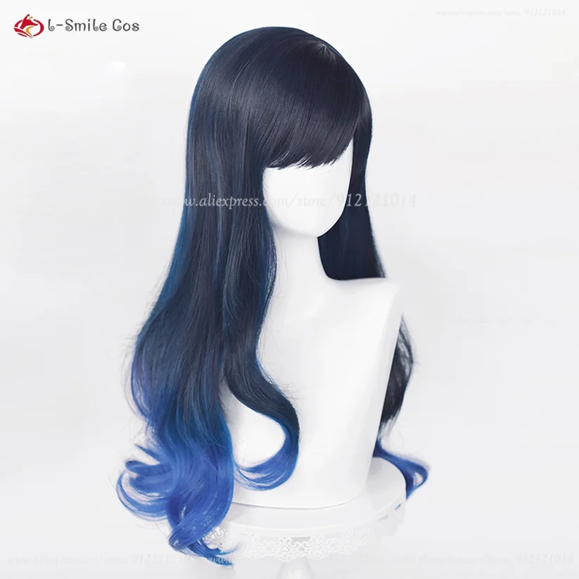 Parrucca Cosplay Shiraishi An di alta qualità lunga 70cm blu sfumato capelli ricci resistenti al calore parrucche sintetiche per capelli + cappuccio parrucca