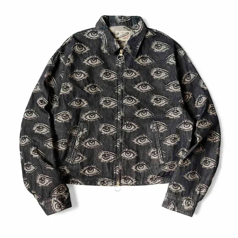 24AW KAPITAL Kapital Kazuhiro Japanese Casual Eye Embroidered Denim Retro Lapel Long Sleeved Jacket for Men
