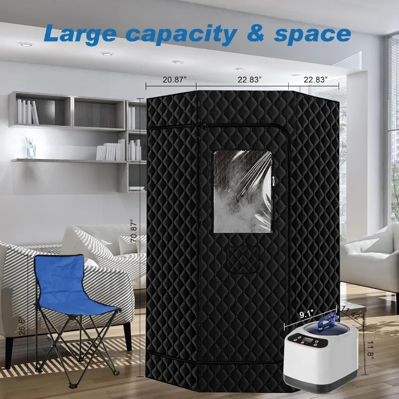 Portable Sauna Box Personal Steam Saunas for Home Sauna Tent Full Size Pentagon Sauna Room with Folding Chair Sweat Mat