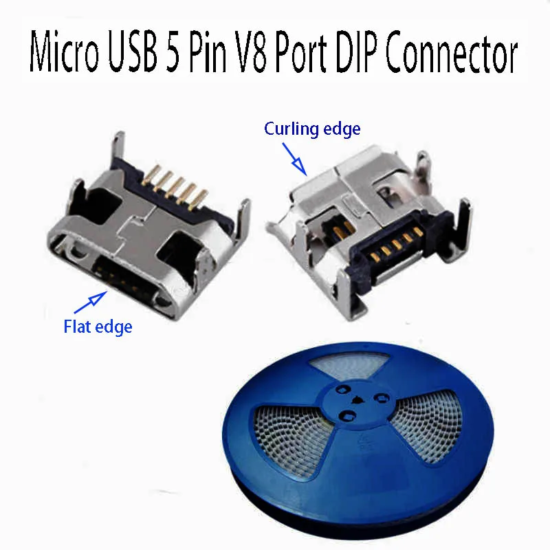 10Pcs Micro USB TypeB 5pin Female Socket Connector 4 Vertical Legs Soldering 5P Inserting Plate Seat Mini USB Charging Data Port