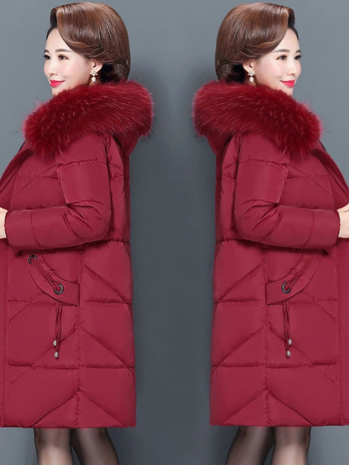 plus Size down Cotton Jacket for Middle-Aged And Elderly Women Medium-Length New Style Mom Clothes Polyester Fabric Thickened