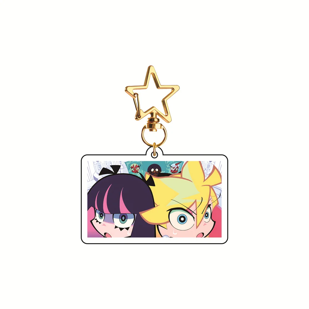 Panty & Stocking 6cm Anime Scene Acrylic Keychain Star Clasp Pendant Collectible Keyring Bag Decor Gift for Anime Fans