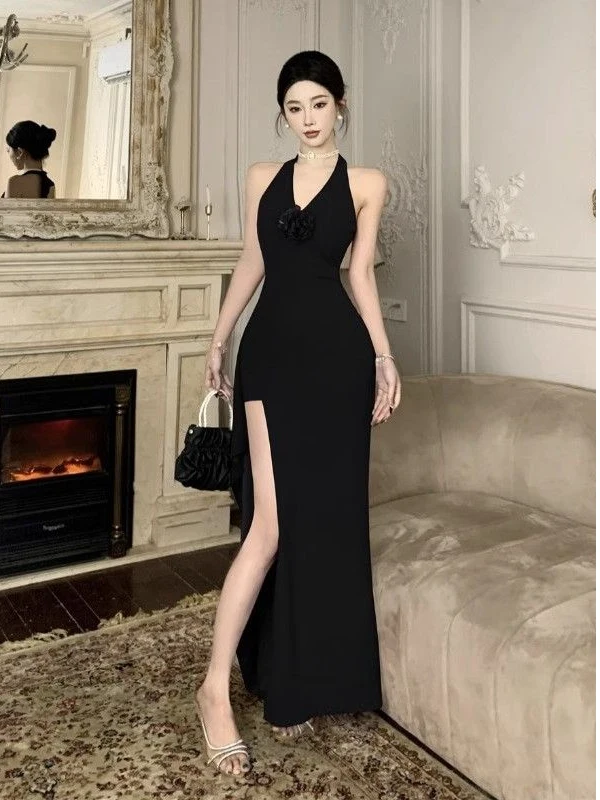 Sexy Rode Bloemen 3D Ne Hangend Dr Body een Taille in Trekrok High-End Gevoel Ele Lange Svel Dames Dr