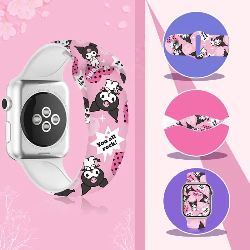 Sanrio Kuromi cinturino in Silicone carino per cinturino Apple Watch 38/40/41/42/44/45/49mm IWatch Apple Watch 8 7 6 5 SE braccialetto Anime regali