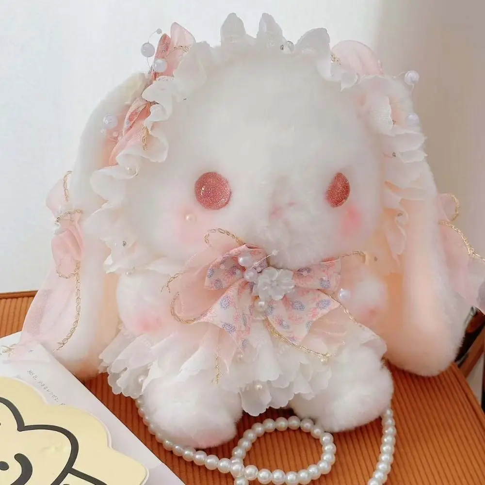 Lindo bolso de felpa de conejito, dulce bolso cruzado de princesa, bolso de conejo de orejas largas Lolita